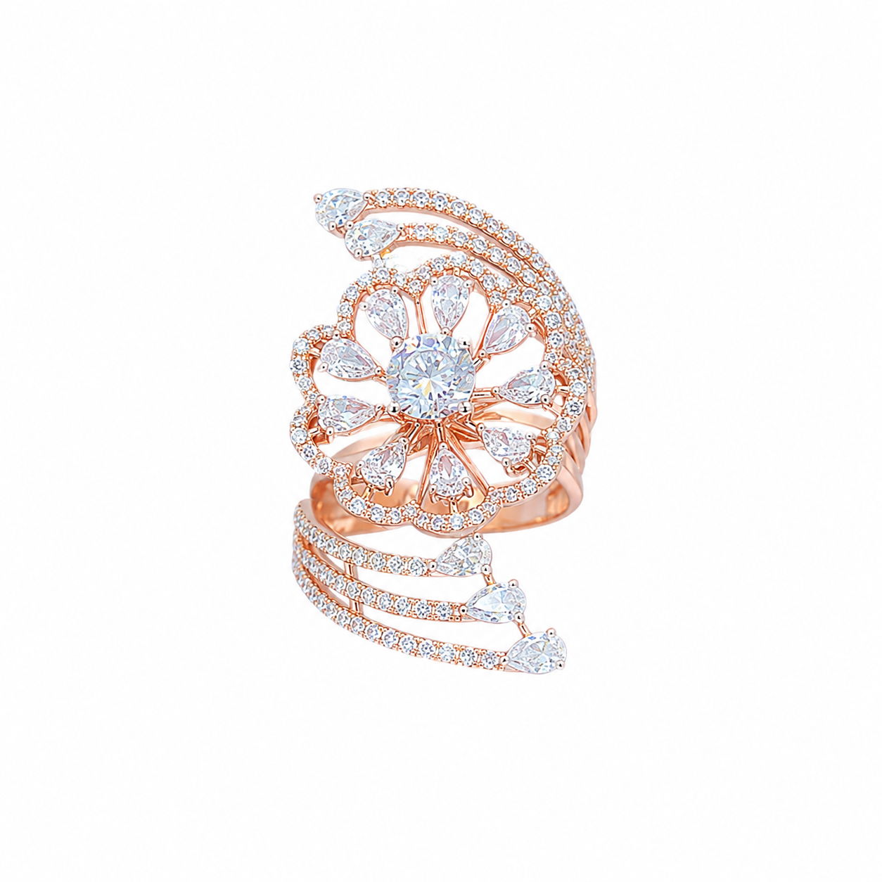 Floral Lab Grown Diamond Ring with Marquise & Round Diamonds