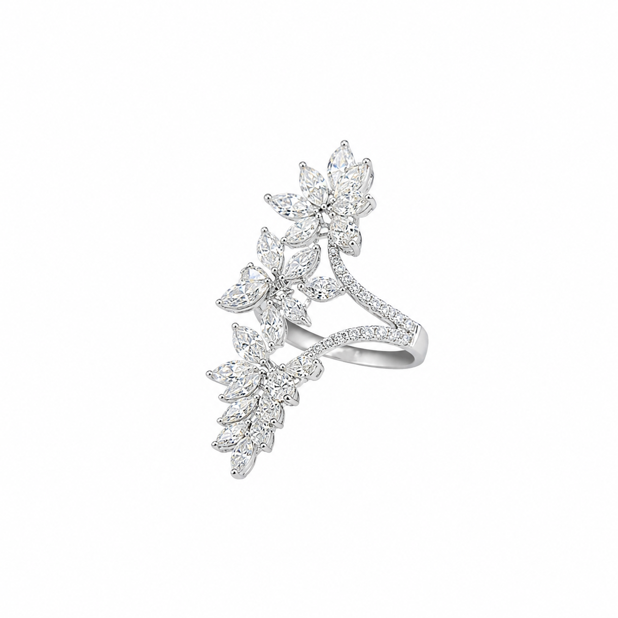Luxury Marquise & Pear Diamond Statement Ring in 14K White Gold