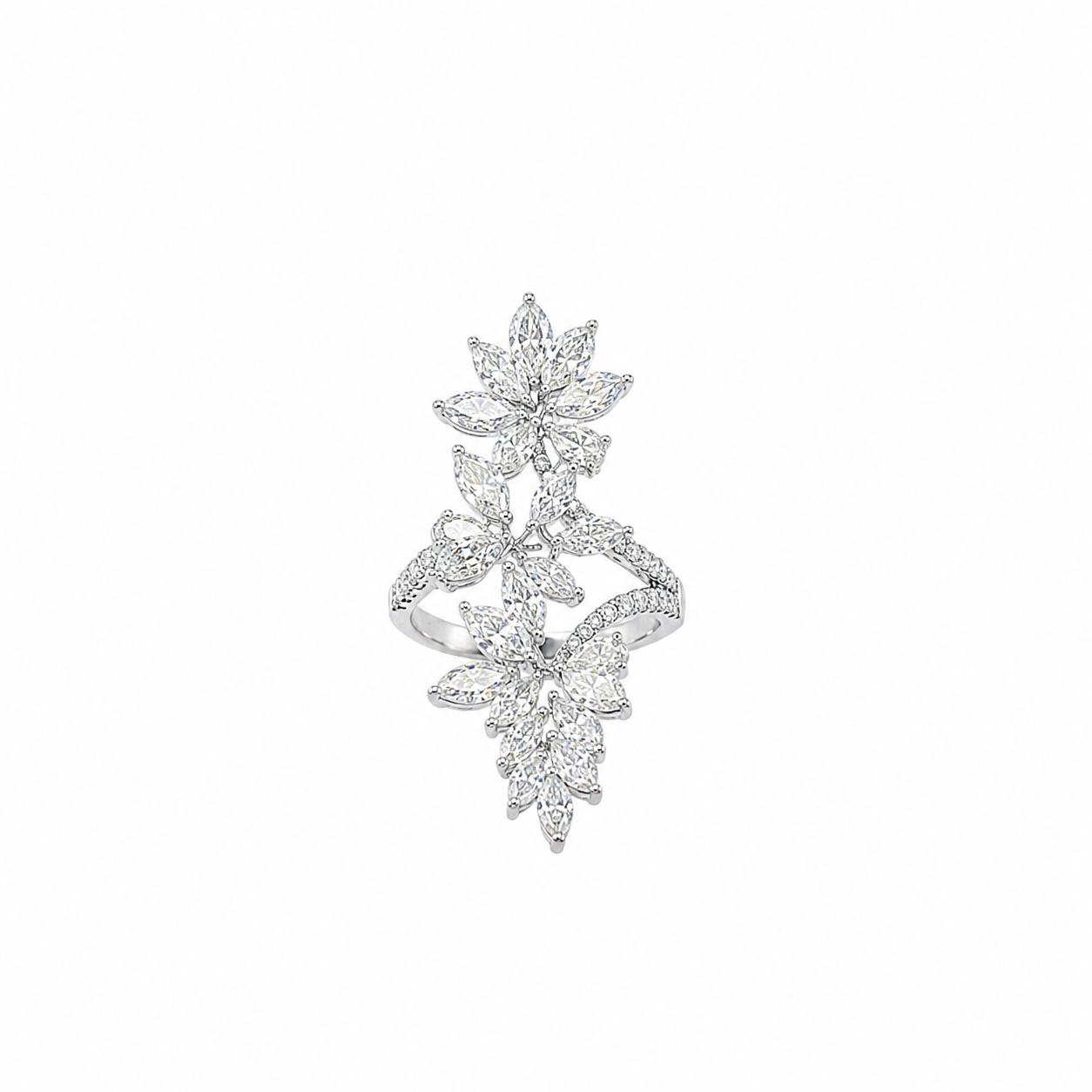 Luxury Marquise & Pear Diamond Statement Ring in 14K White Gold