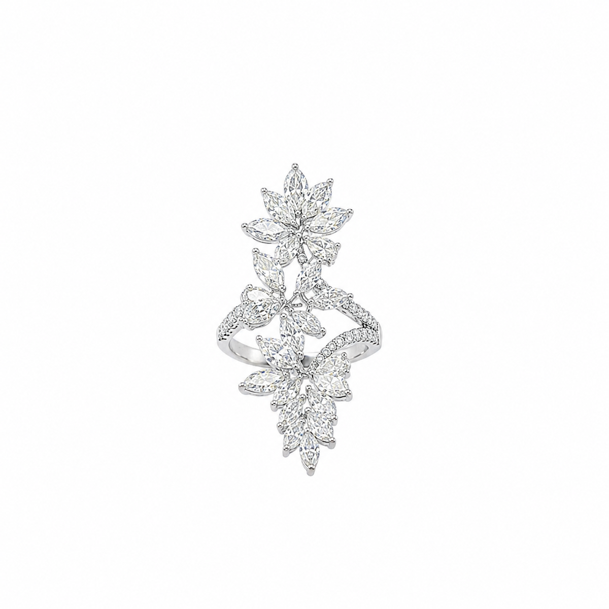 Luxury Marquise & Pear Diamond Statement Ring in 14K White Gold