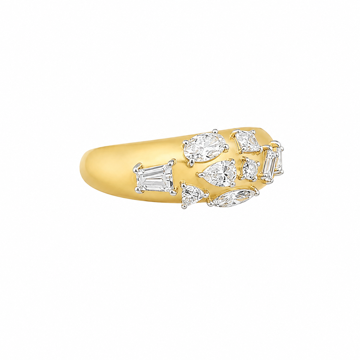 Mixed Cut Lab Grown Diamond Cigar Band Ring in 14K Yellow Gold