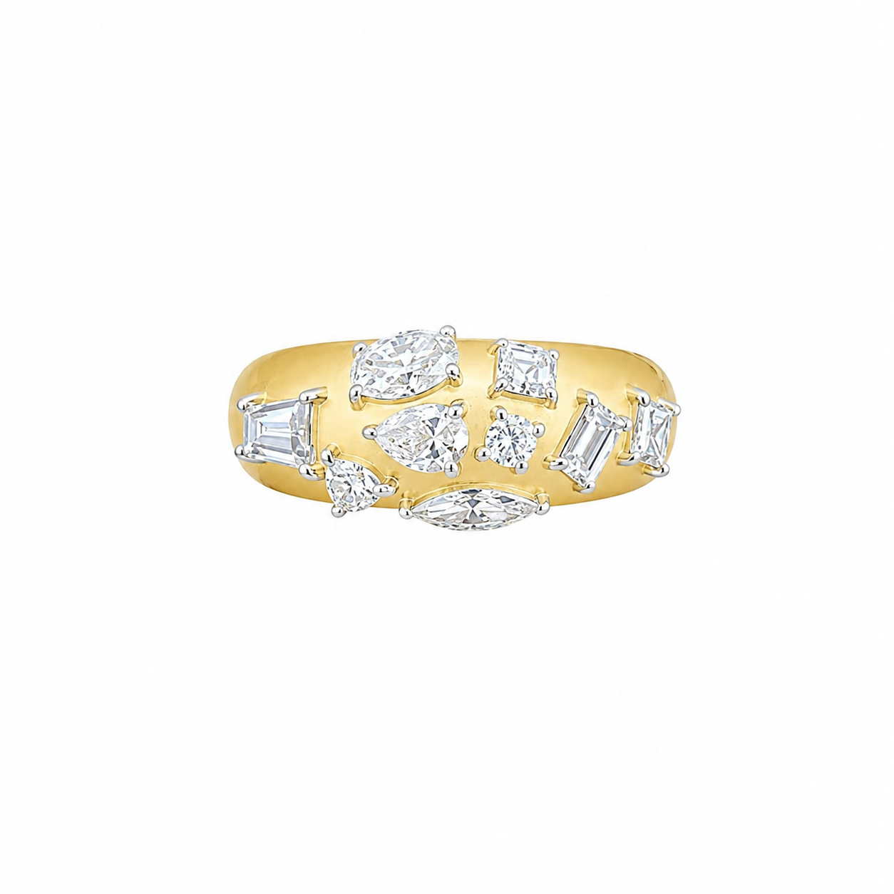 Mixed Cut Lab Grown Diamond Cigar Band Ring in 14K Yellow Gold