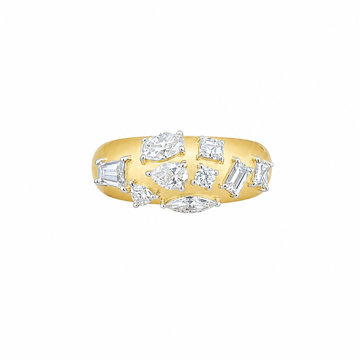 Mixed Cut Lab Grown Diamond Cigar Band Ring in 14K Yellow Gold