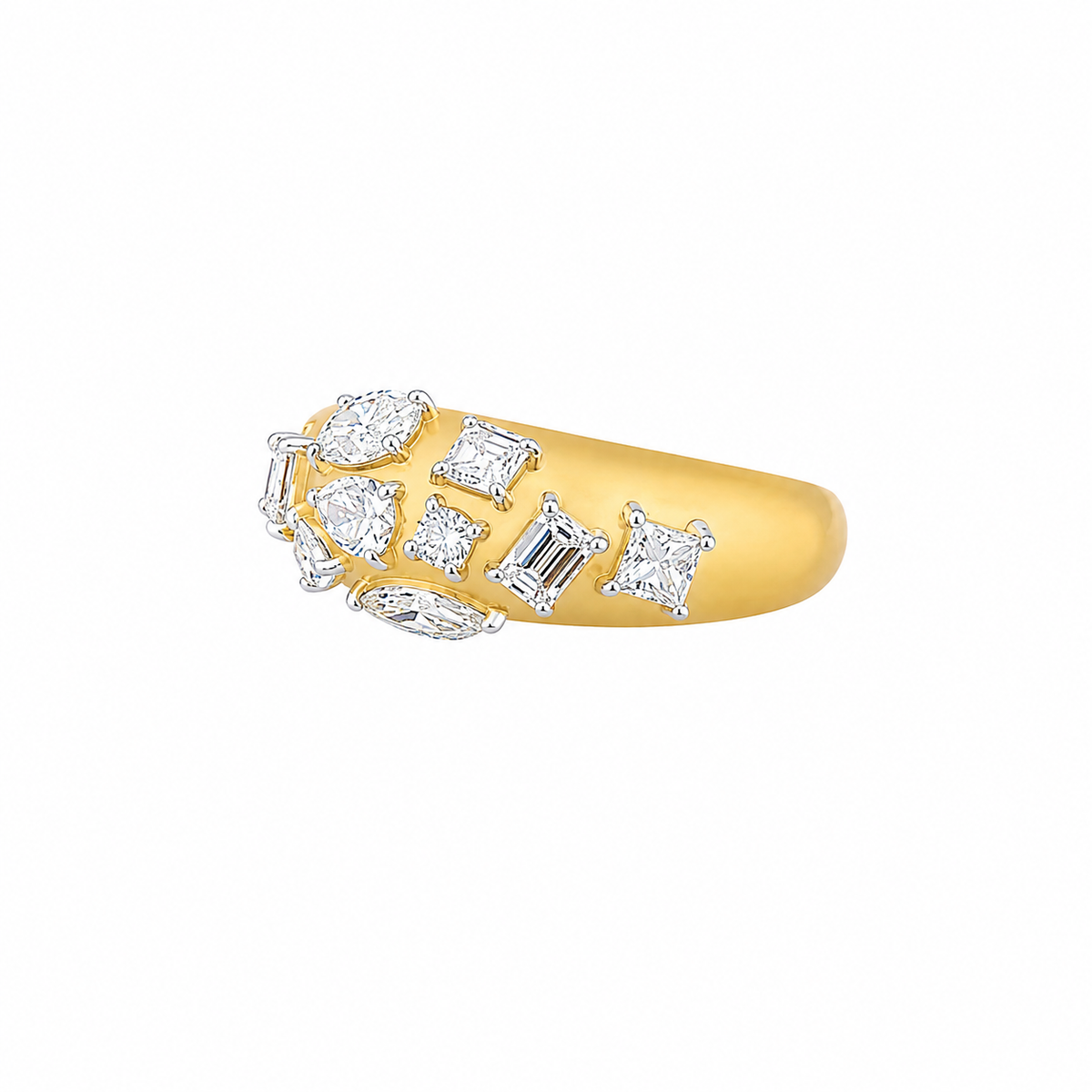 Mixed Cut Lab Grown Diamond Cigar Band Ring in 14K Yellow Gold