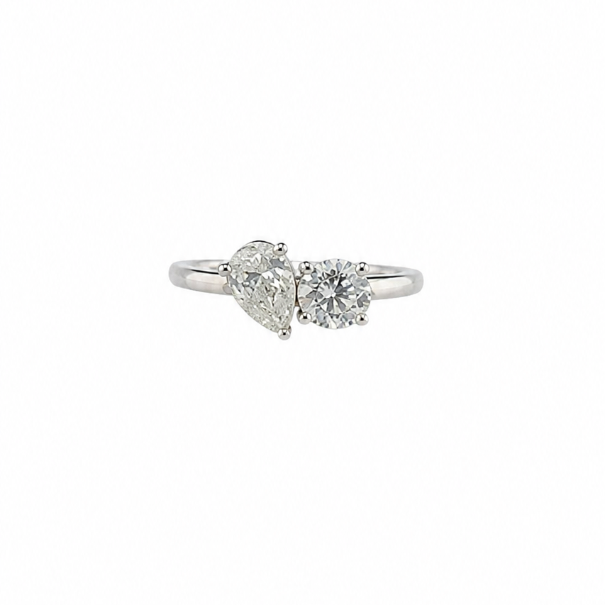Pear and Round Diamond Two Stone Engagement Ring for Women