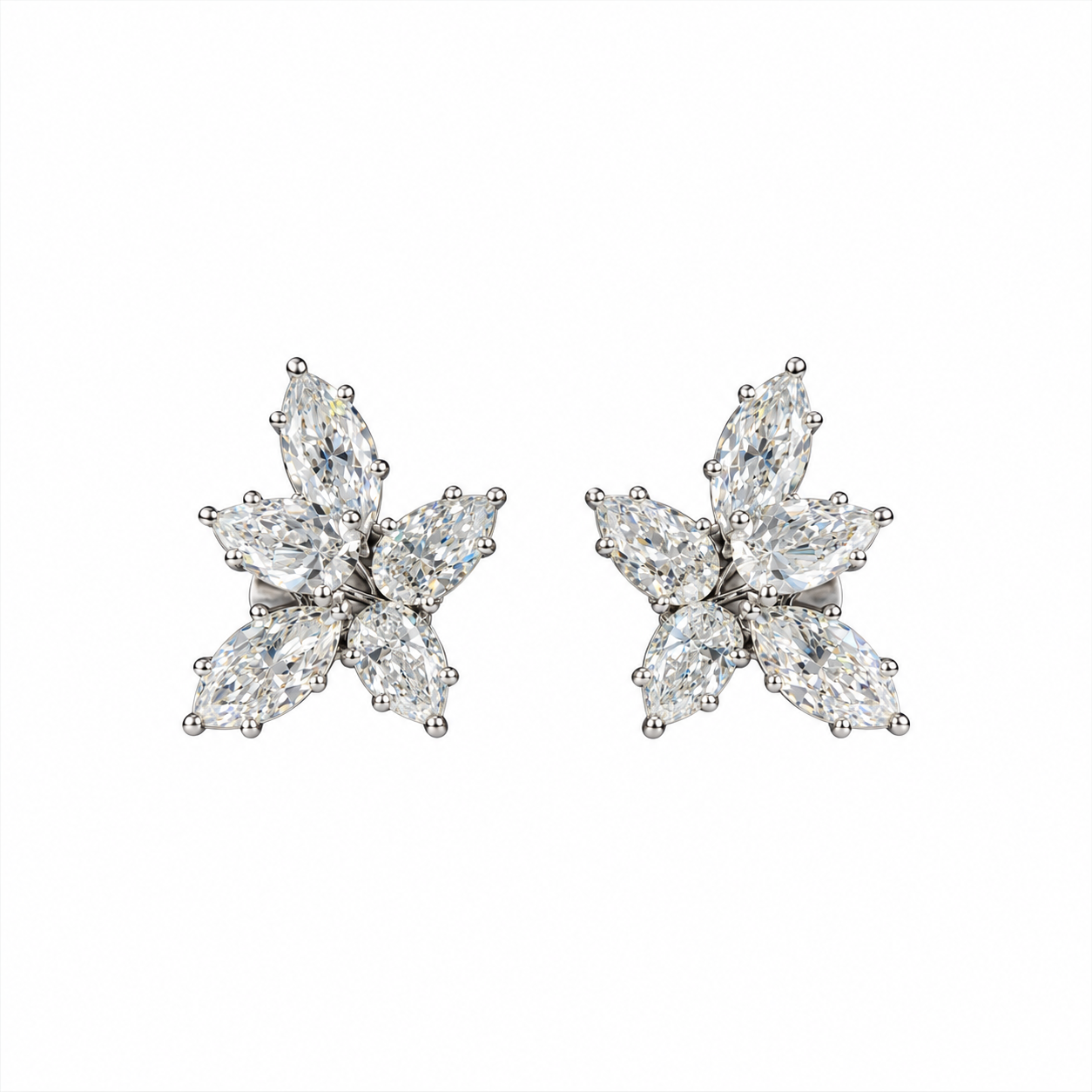 Diamond Flower Stud Earrings for Women