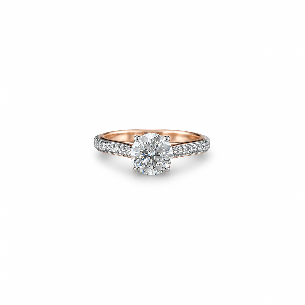 Round Solitaire Diamond Engagement Ring with Diamond Accent Band