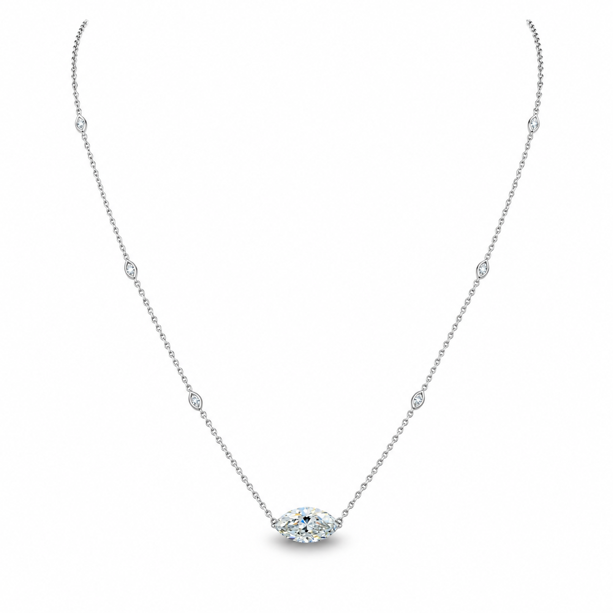 Vira Earth 14K White Gold Marquise Shape Diamond Pendant