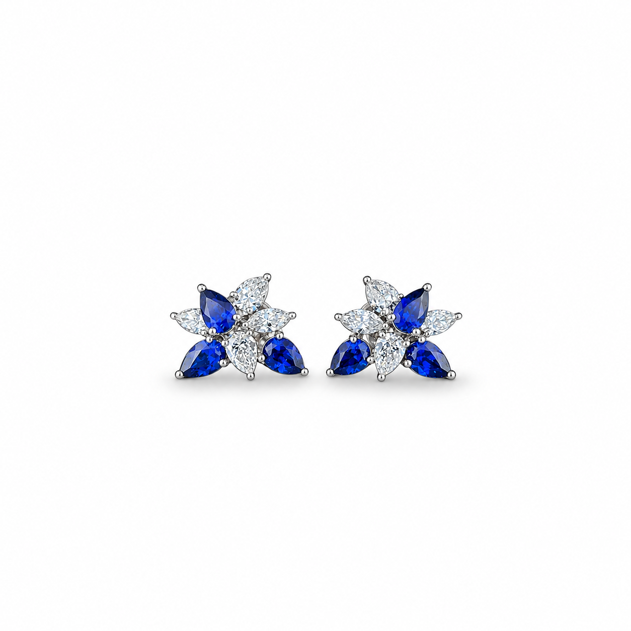 Blue Sapphire & Diamond Cluster Earrings