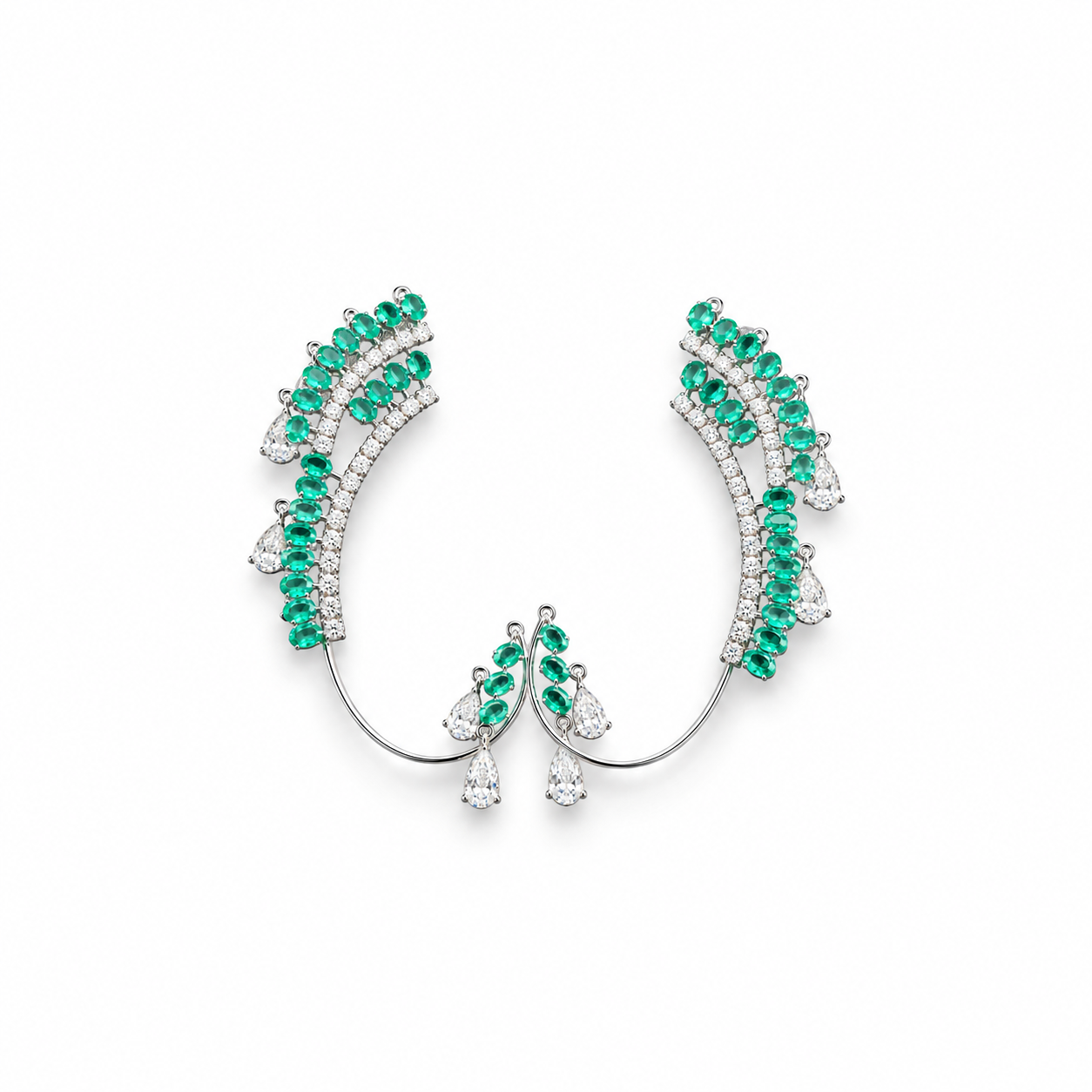 Emerald and Diamond Ear Cuff Earrings for Women