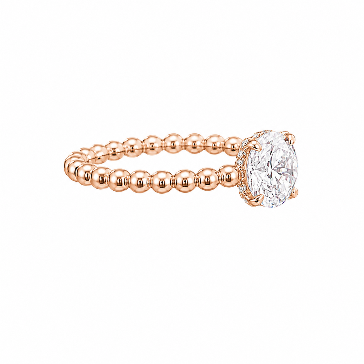 Lab Grown Round Diamond Solitaire Engagement Ring with Beaded Band