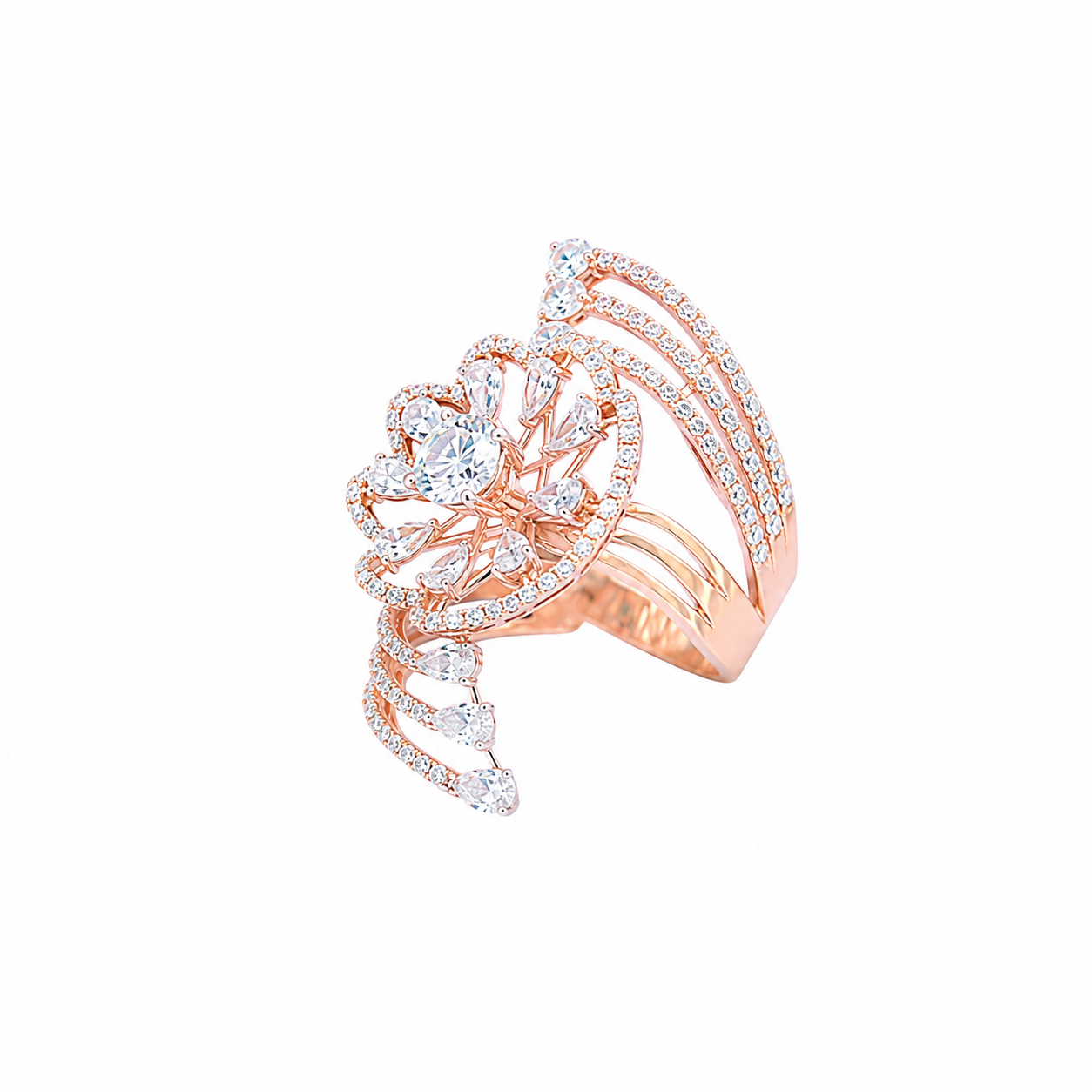 Floral Lab Grown Diamond Ring with Marquise & Round Diamonds