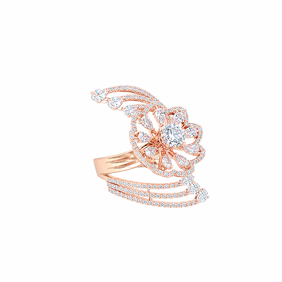 Floral Lab Grown Diamond Ring with Marquise & Round Diamonds