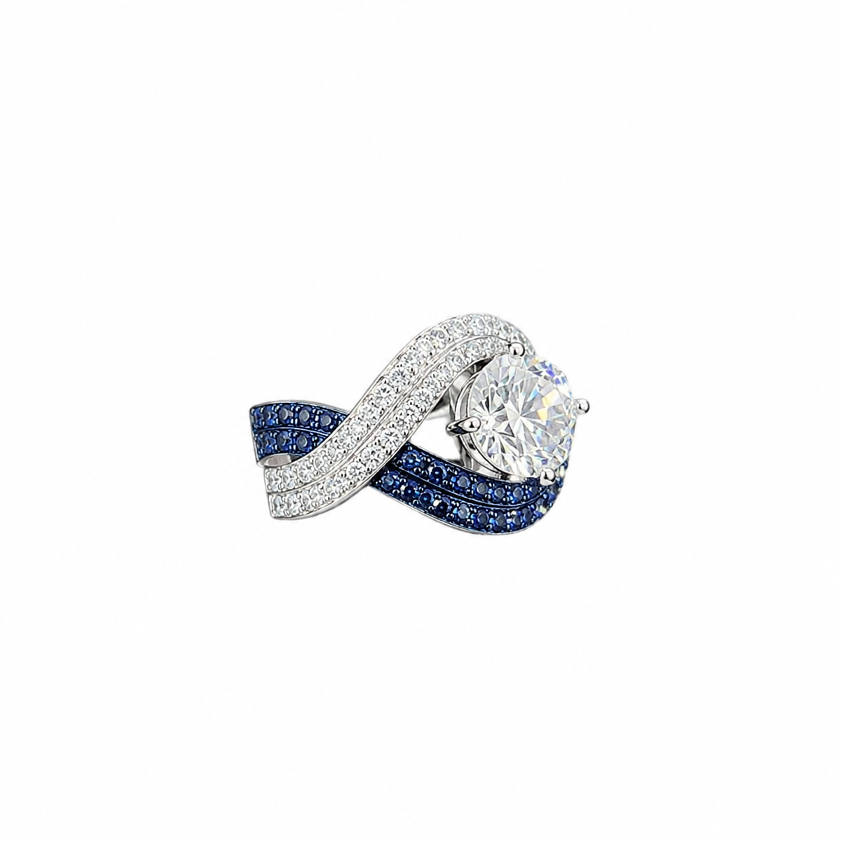 Cushion Cut Solitaire Diamond Ring with Sapphire & Diamond Split Shank