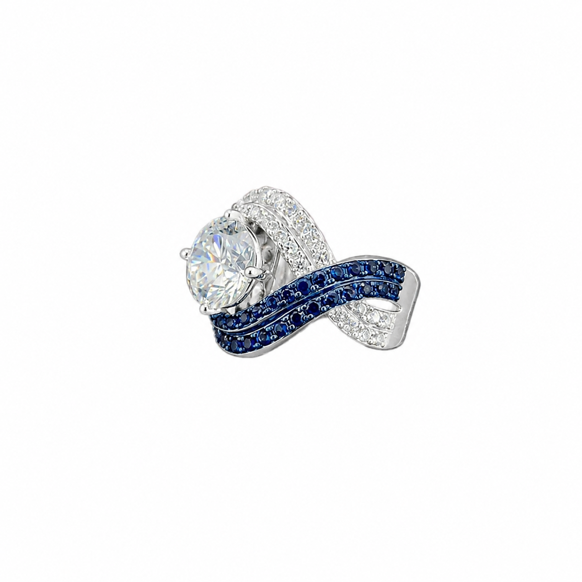 Cushion Cut Solitaire Diamond Ring with Sapphire & Diamond Split Shank