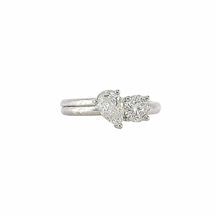Pear and Round Diamond Two Stone Engagement Ring for Women
