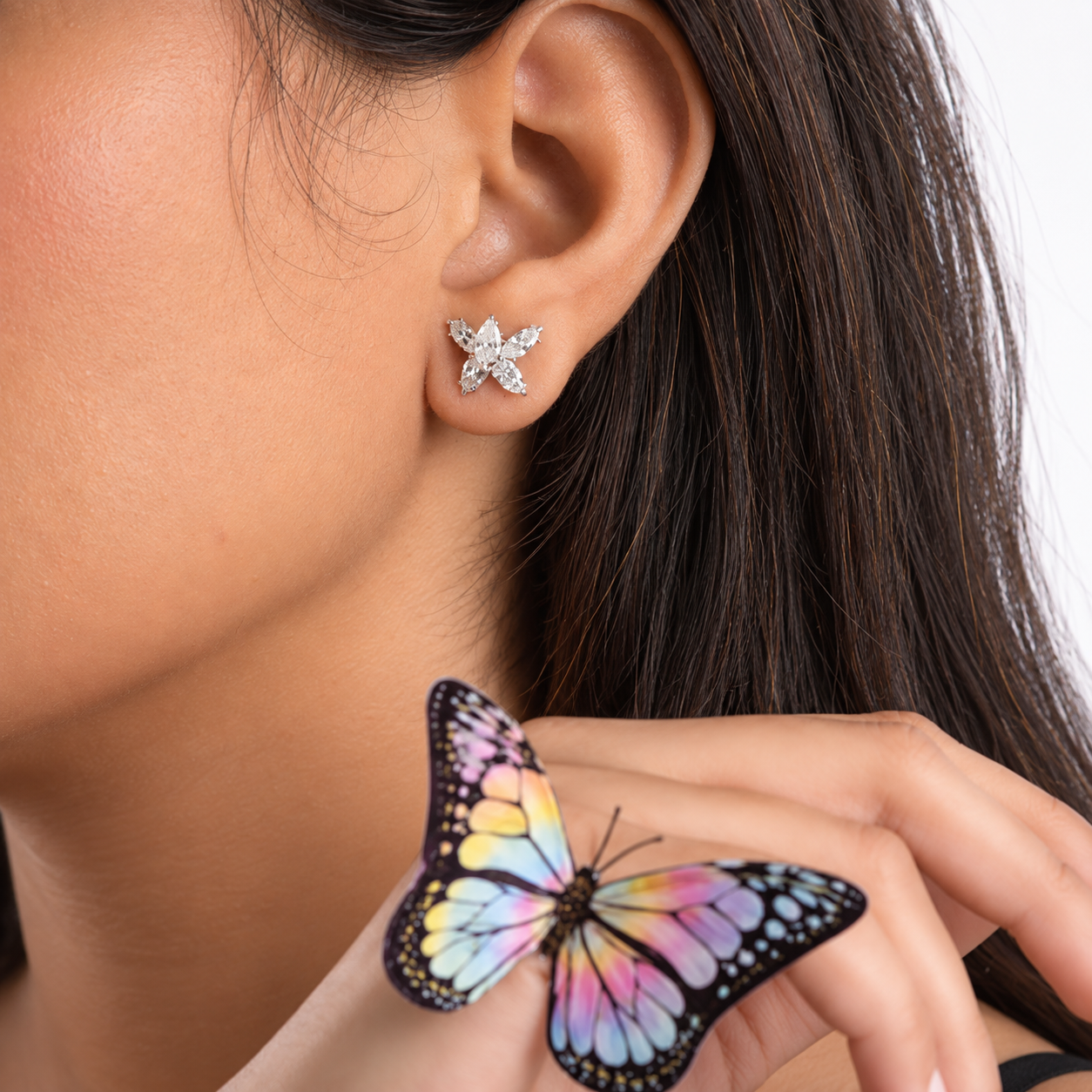 Diamond Flower Stud Earrings for Women
