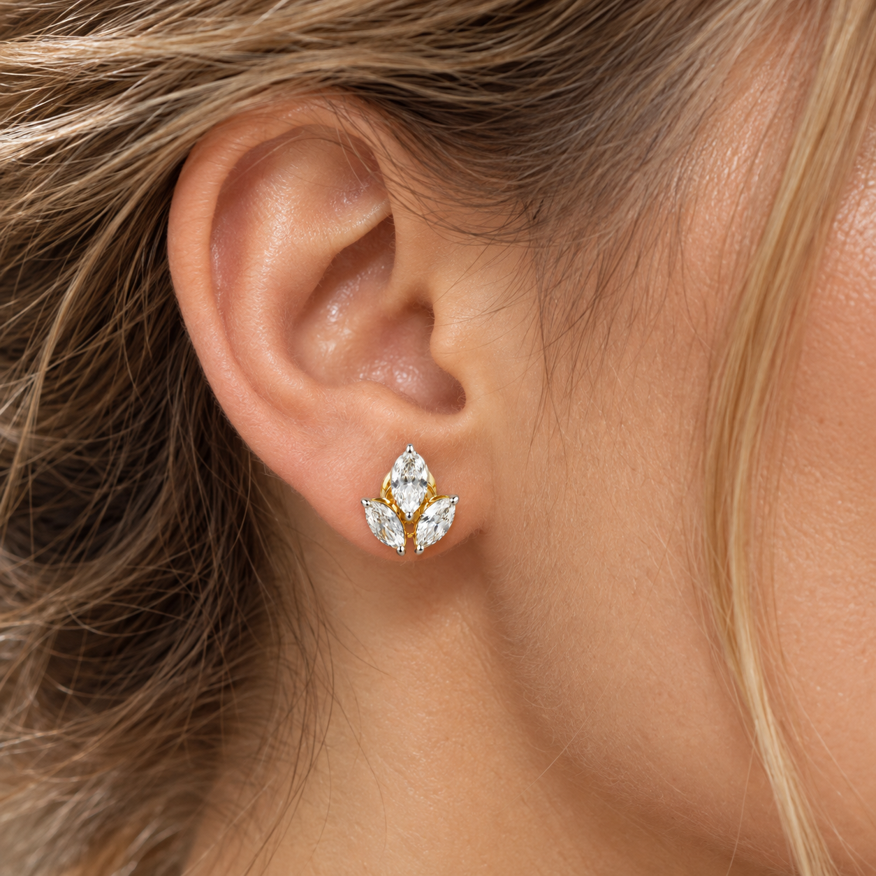 Marquise Cut Diamond Flower Earrings