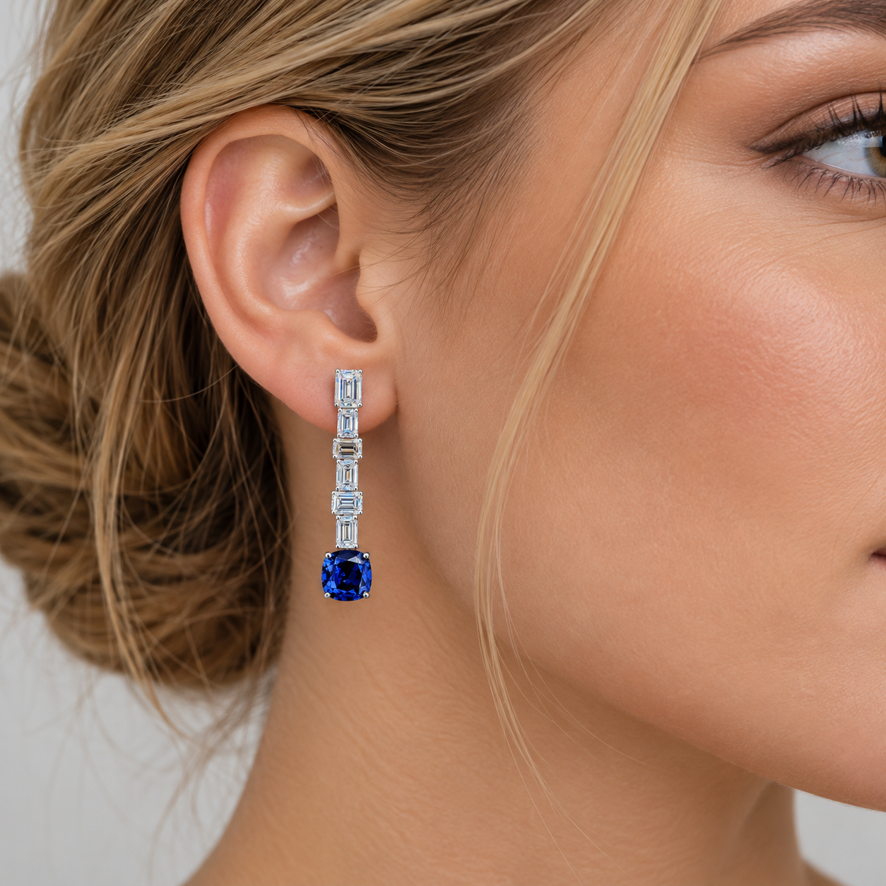 Blue Sapphire Diamond Drop Earrings for Women