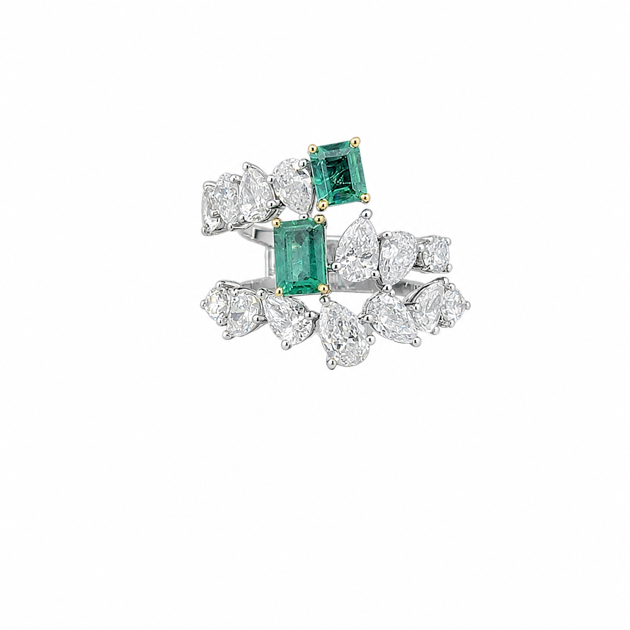 Emerald Gemstone Ring with Pear Diamond Accents
