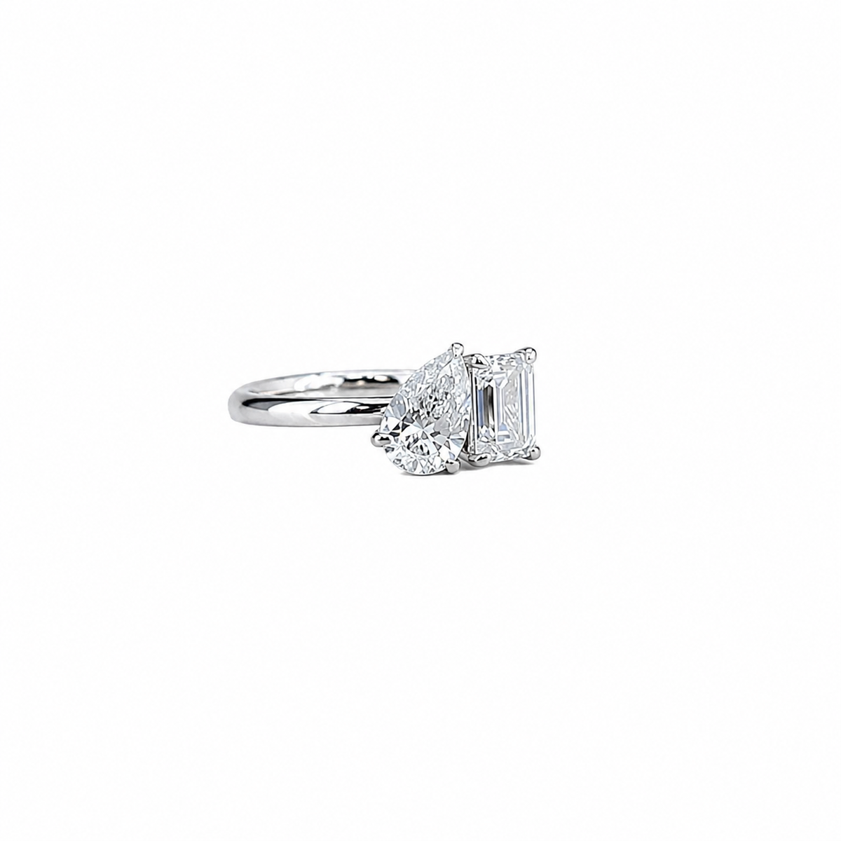 Pear & Emerald Cut Lab Grown Diamond Toi et Moi Engagement Ring