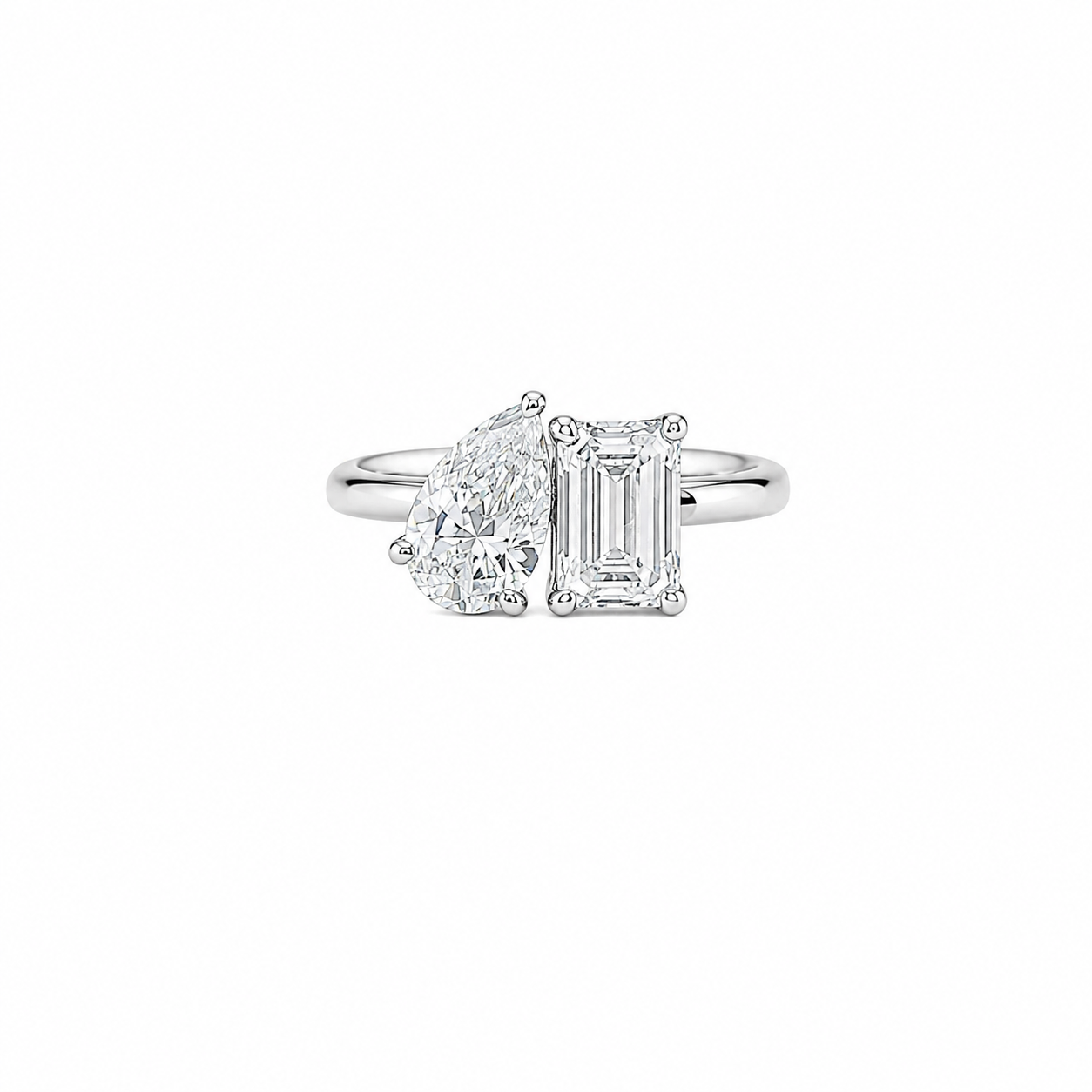 Pear & Emerald Cut Lab Grown Diamond Toi et Moi Engagement Ring