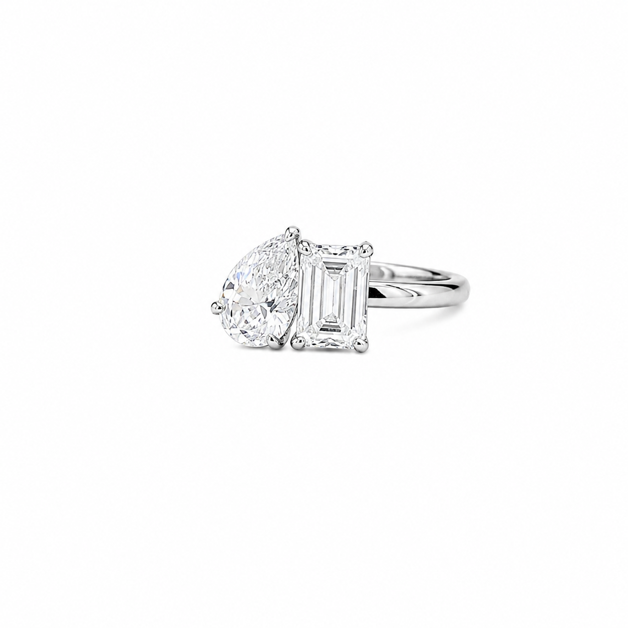 Pear & Emerald Cut Lab Grown Diamond Toi et Moi Engagement Ring