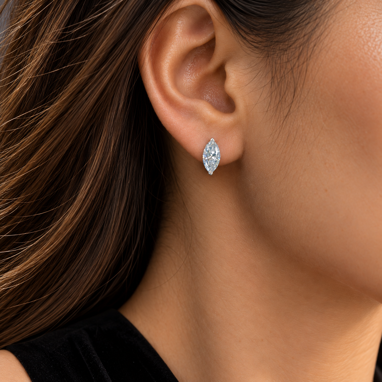 Vira Earth 14K White Gold Marquise Shape Diamond Earrings